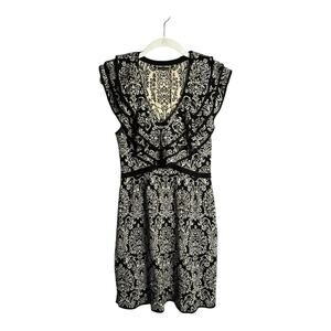 Leifsdottir Black & Cream Sleeveless Sweater Dress Ruffle Detail Size Small